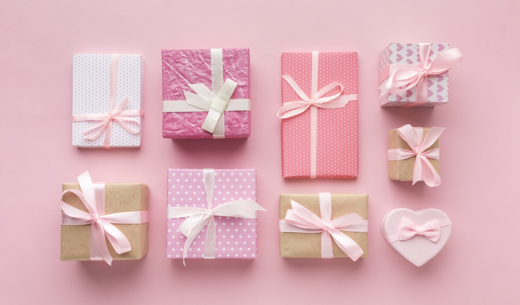 A lot of gifts on a pink background