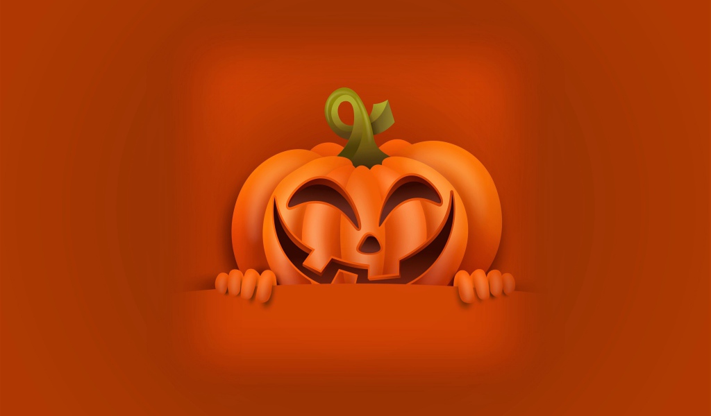 Улыбающаяся тыква на оранжевом фоне на Хэллоуин