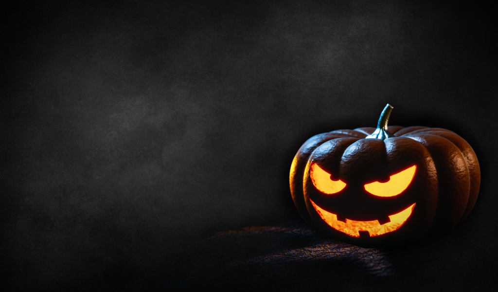 Грозная тыква на сером фон, шаблон для открытки на Хэллоуин