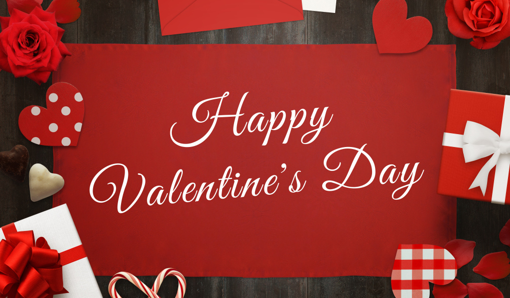 Открытка с подарками на день Святого Валентина