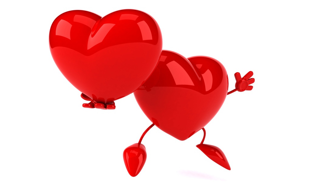 Большое красное сердце держит в руке свою копию на белом фоне