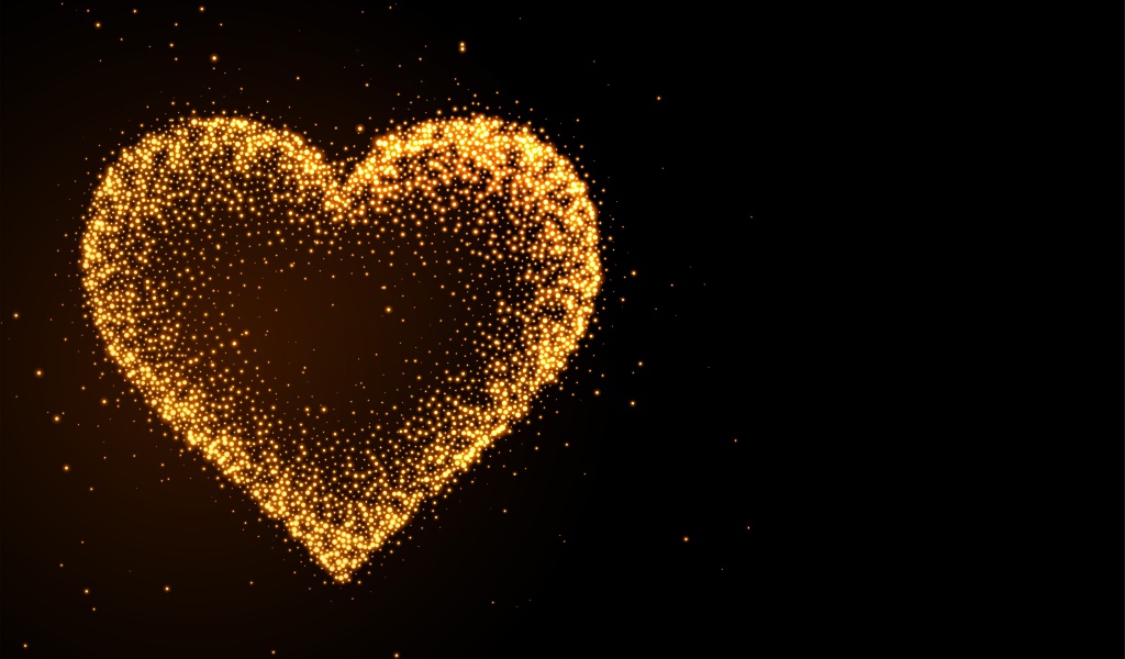 Neon dotted heart on black background
