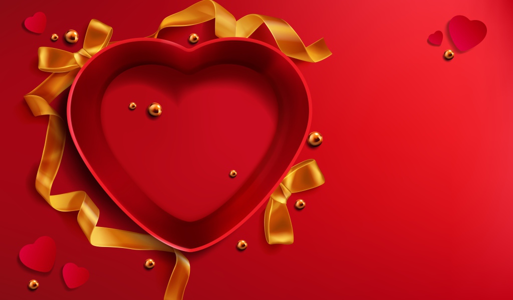 Красная коробка в форме сердца с бантом 