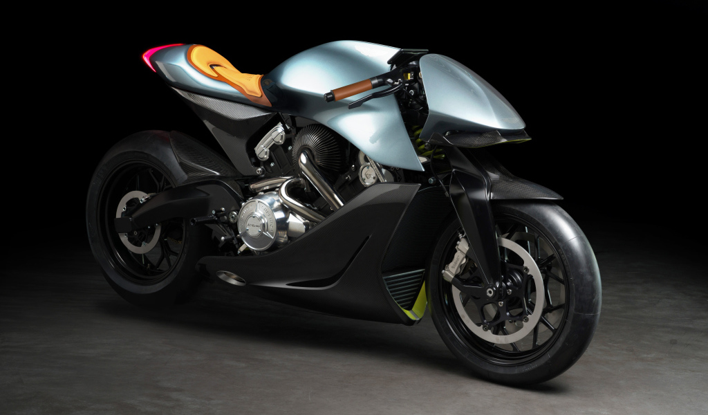 Мотоцикл Aston Martin Brough Superior AMB-001 EICMA 2019 года на черном фоне