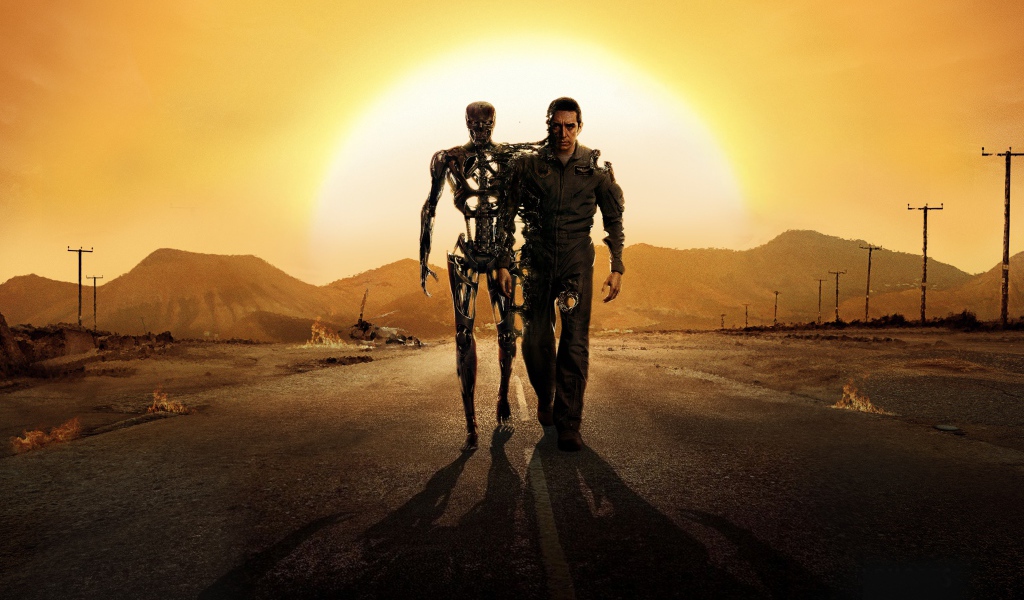 Characters in the movie Terminator: Dark Fates on the track