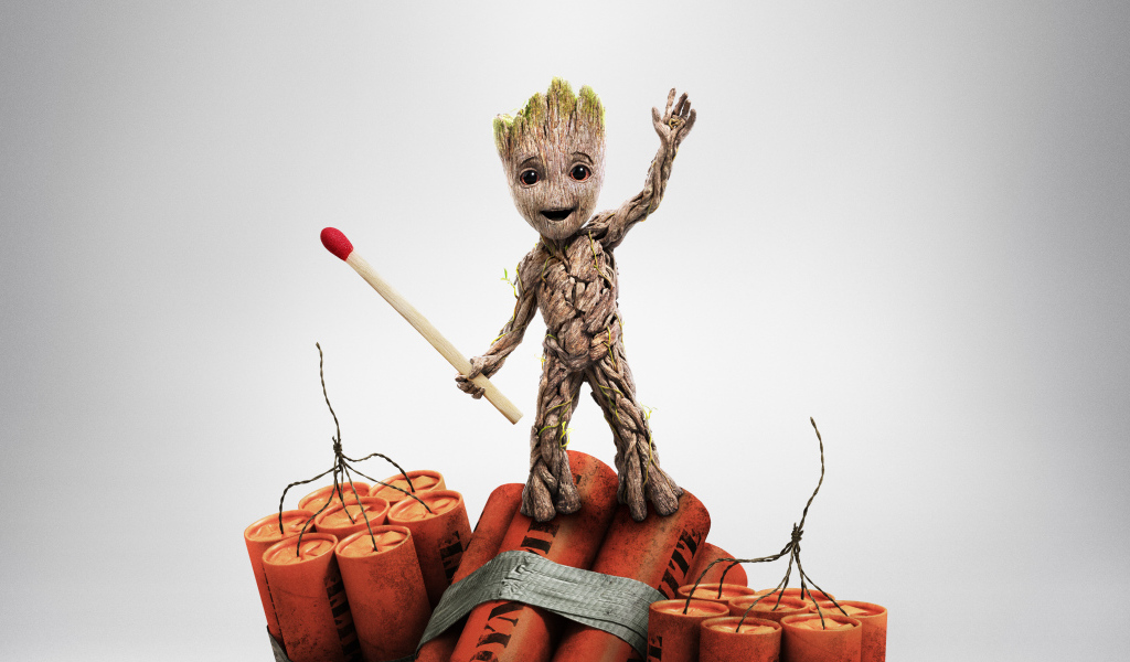 Маленький Грут со спичкой и динамитом