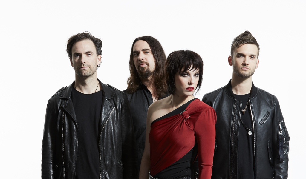 Рок группа Halestorm на белом фоне