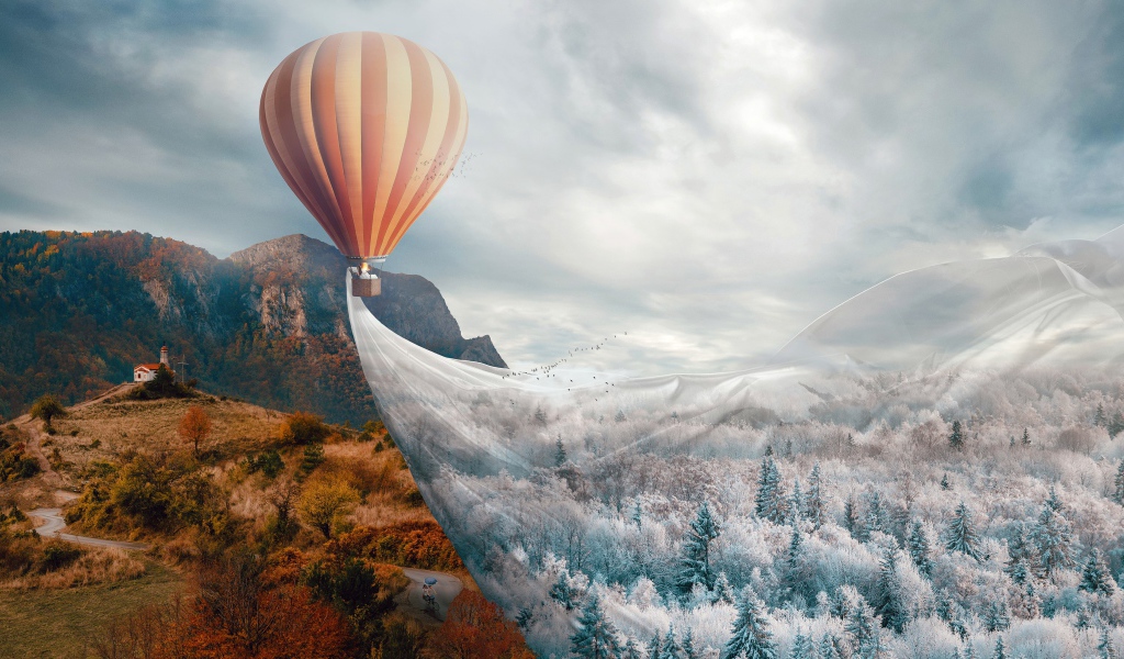 Большой воздушный шар покрывает землю морозом