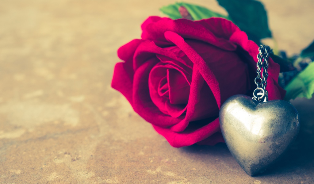 Искусственная роза с кулоном на столе