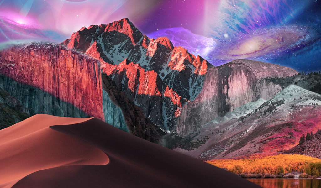 Фантастическое небо над заснеженными горами 