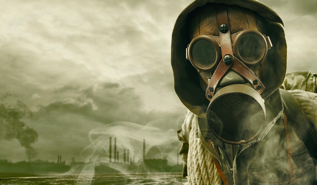 A man in a gas mask during a coronavirus pandemic