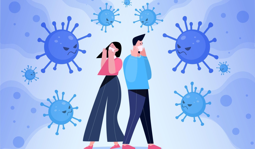 Мужчина и девушка защищаются от бактерий 