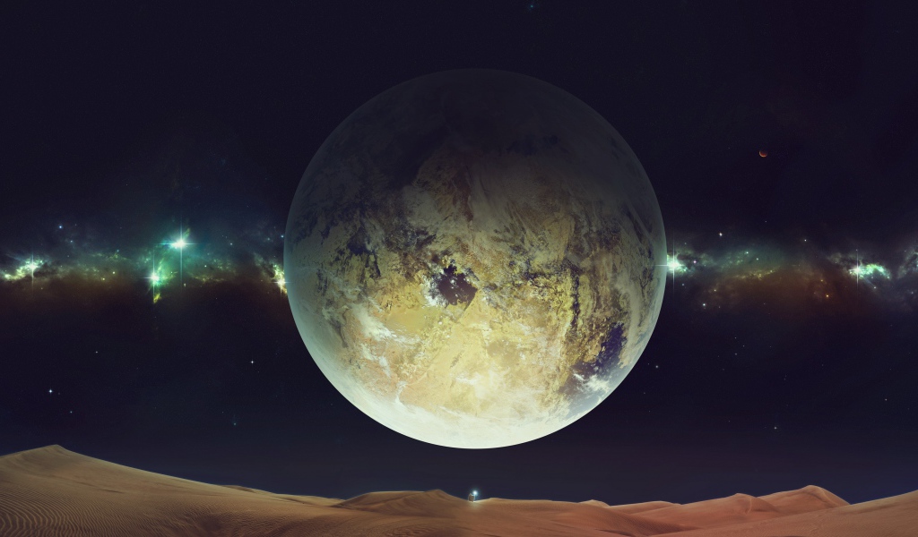 Большая холодная луна в космосе 