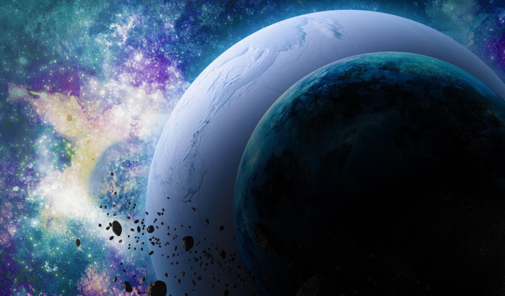 Планеты солнечной системы в космосе с астероидами