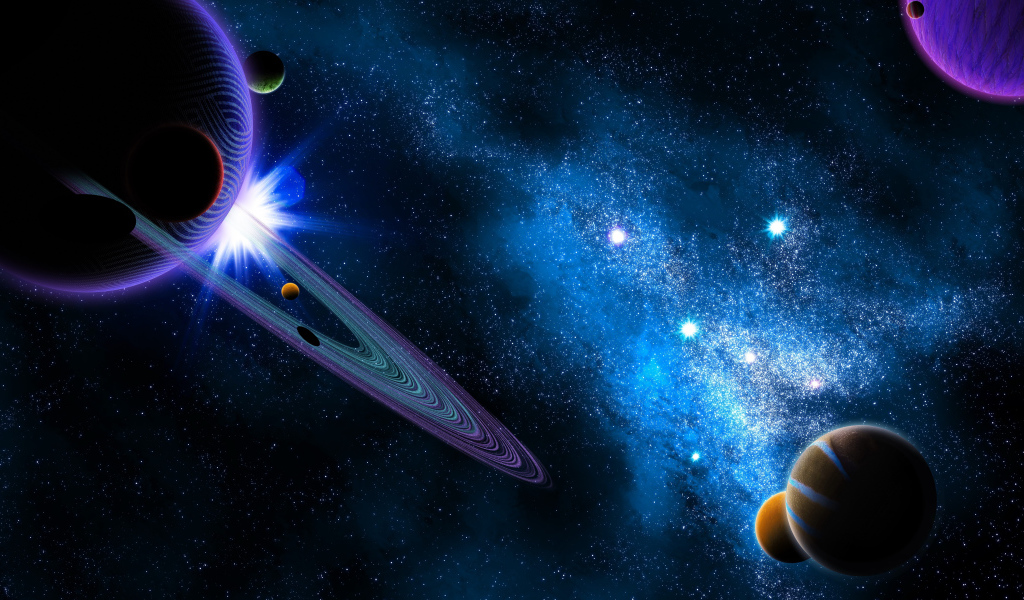 Планеты солнечной системы в космосе с млечным путем