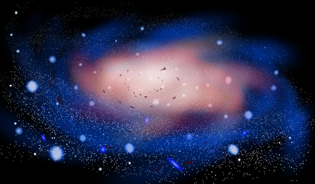 Спиральная неоновая галактика на черном фоне