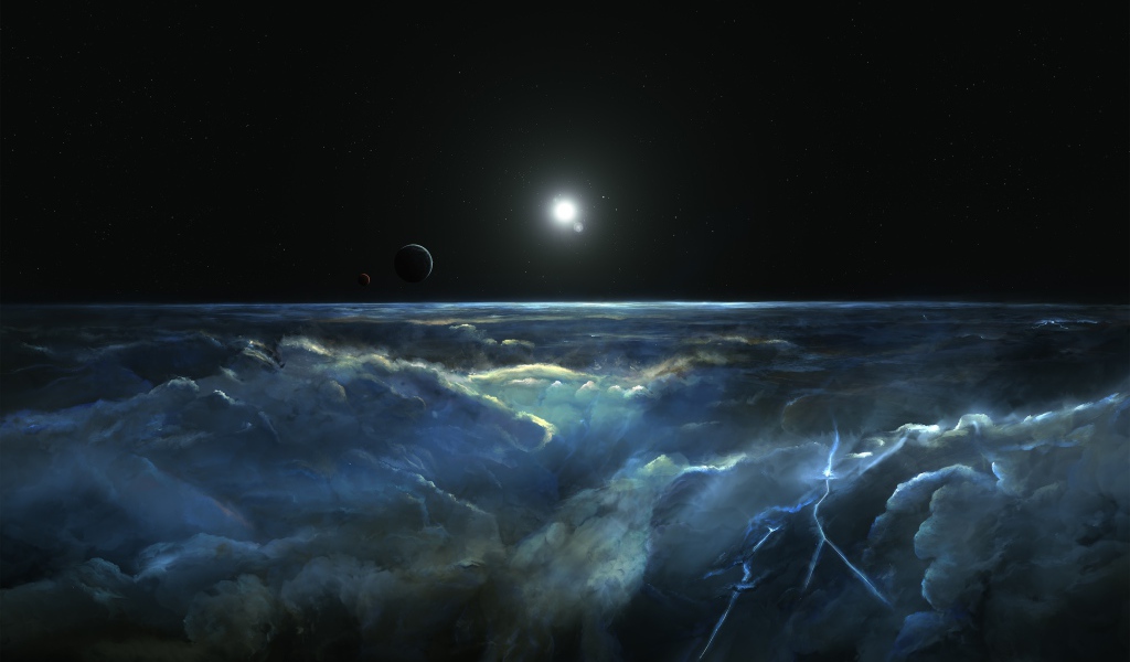 Штормовое небо с молнией вид с космоса