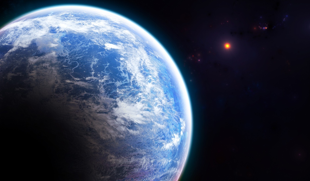 Вид на огромную голубую планету Земля из космоса 