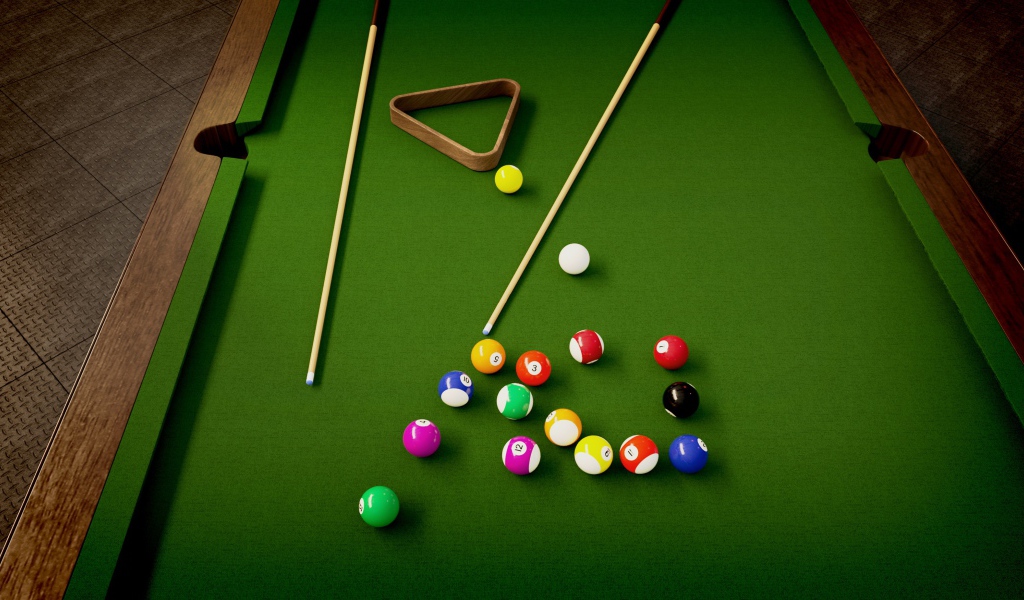 Большой бильярдный стол с шарами 
