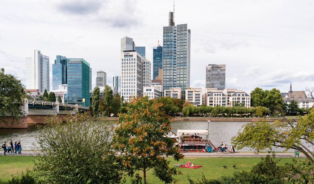 Beautiful view of skyscrapers by the river, Germany