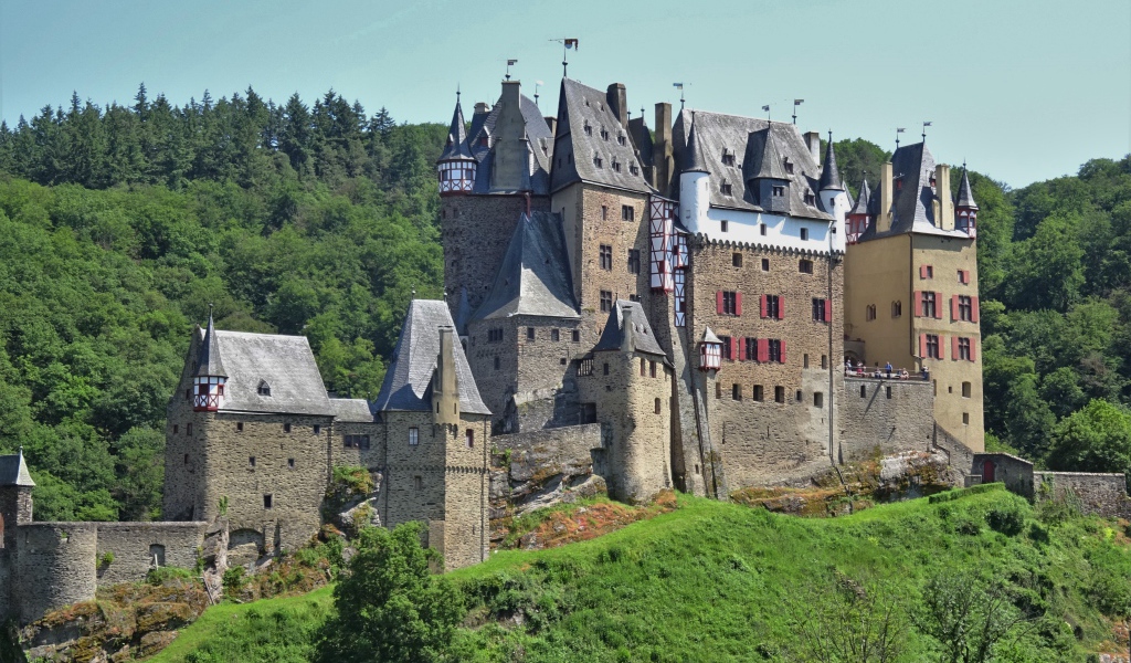 Старинный замок Рейнланд-Пфальц в лесу, Германия