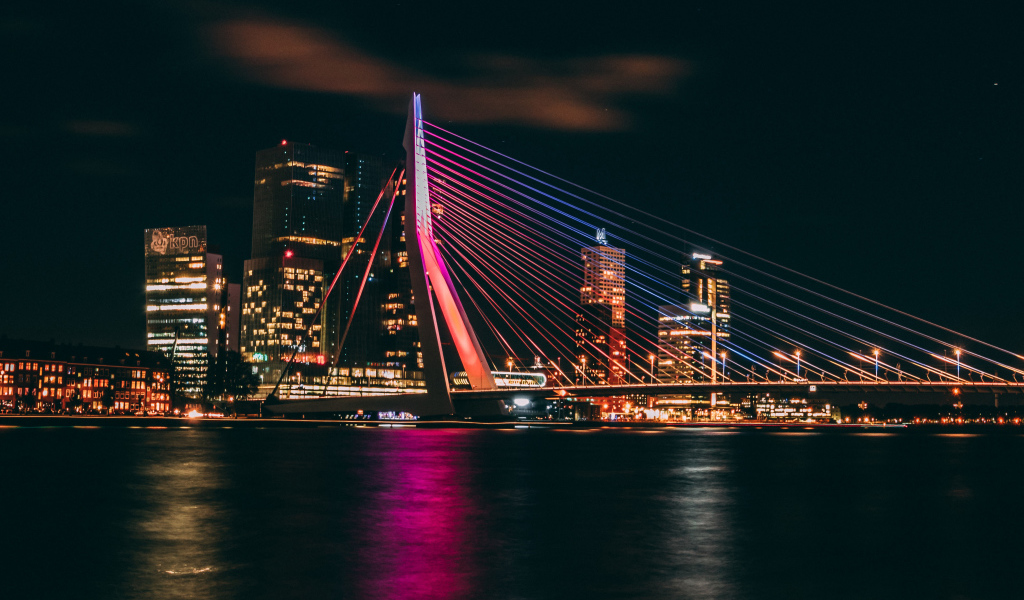 Мост Эразма Роттердам на фоне мегаполиса. Нидерланды