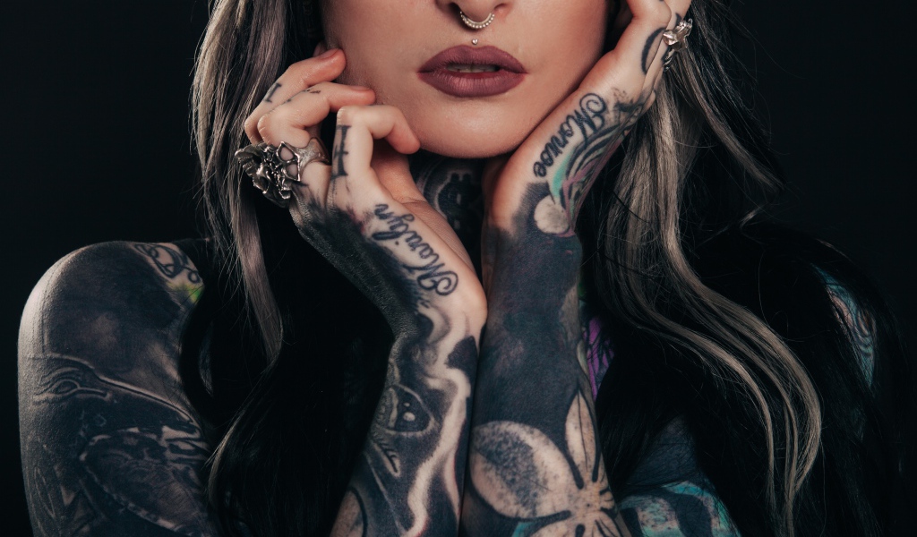 Beautiful tattoos on the girl's body