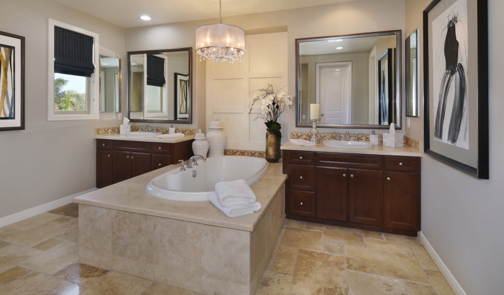 Large white bathroom with mirrors