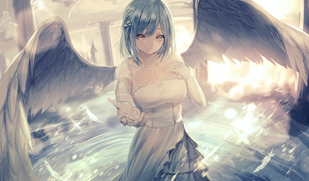 Девушка аниме с крыльями ангела 