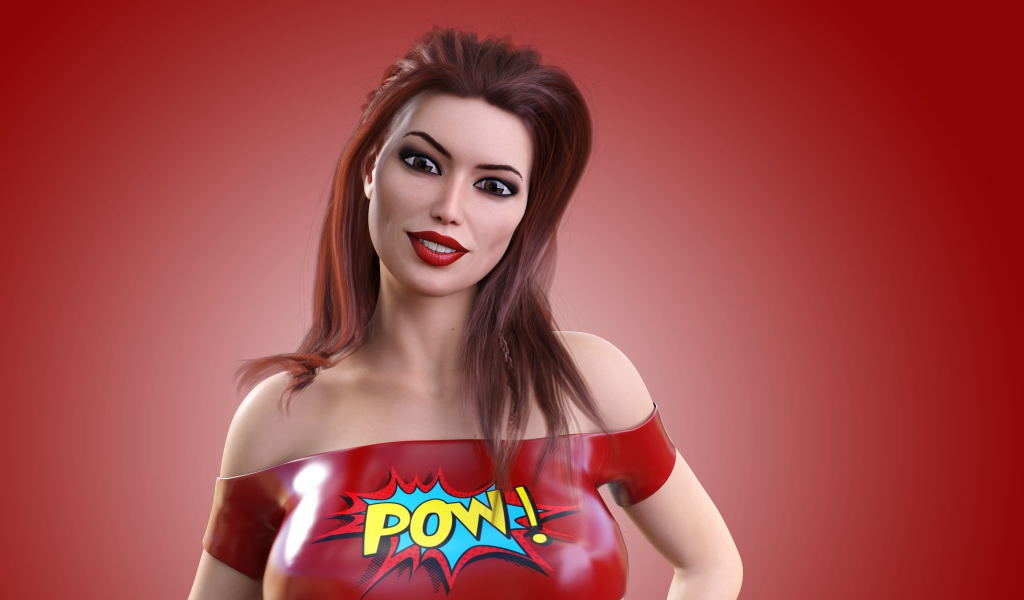 Девушка 3д на красном фоне