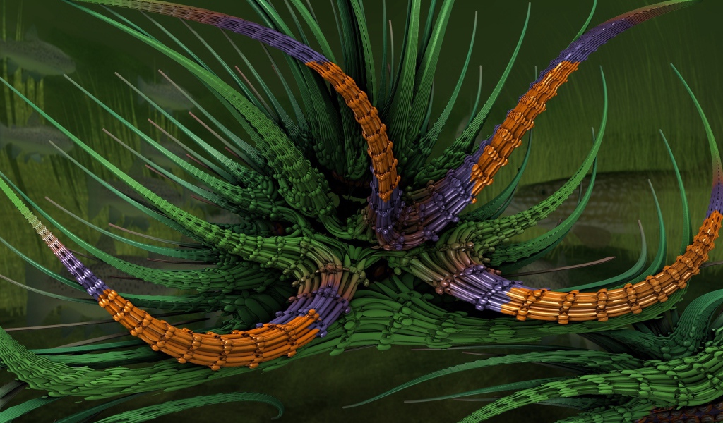 Абстрактный фрактальный цветок на зеленом фоне 