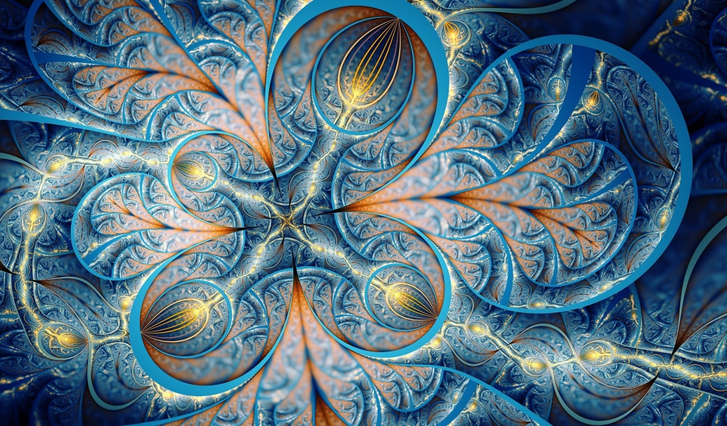 Красивый фрактальный голубой 3д рисунок 