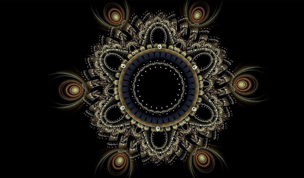 Красивый фрактальный рисунок мандала на черном фоне