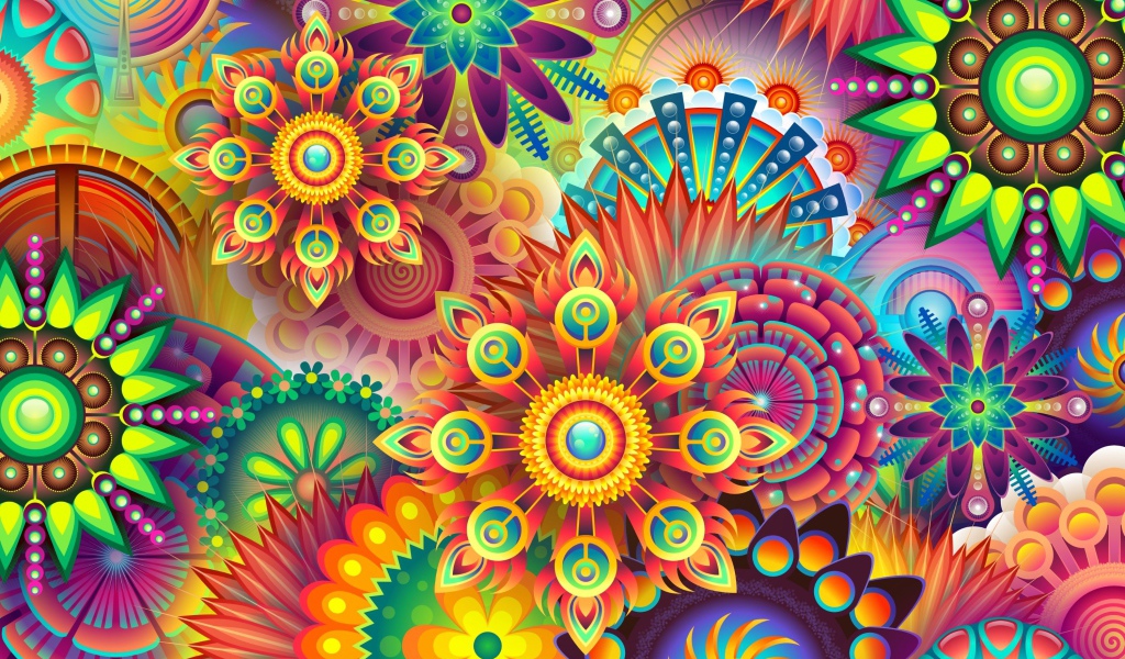 Красивые разноцветные цветы мандала 