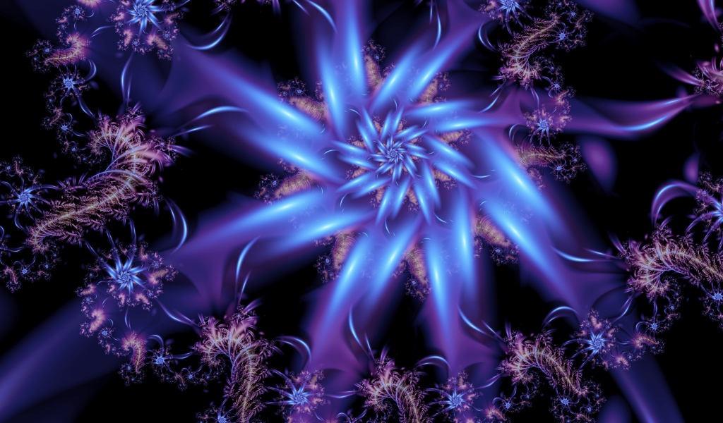 Красивый неоновый абстрактный цветок на черном фоне 