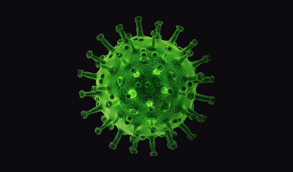 Большой зеленый вирус на черном фоне 3д графика