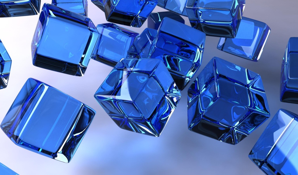 Синие стеклянные кубы в воздухе 3д графика