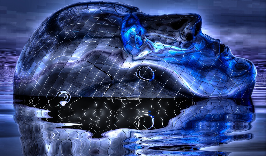 Синяя голова в воде 3д графика