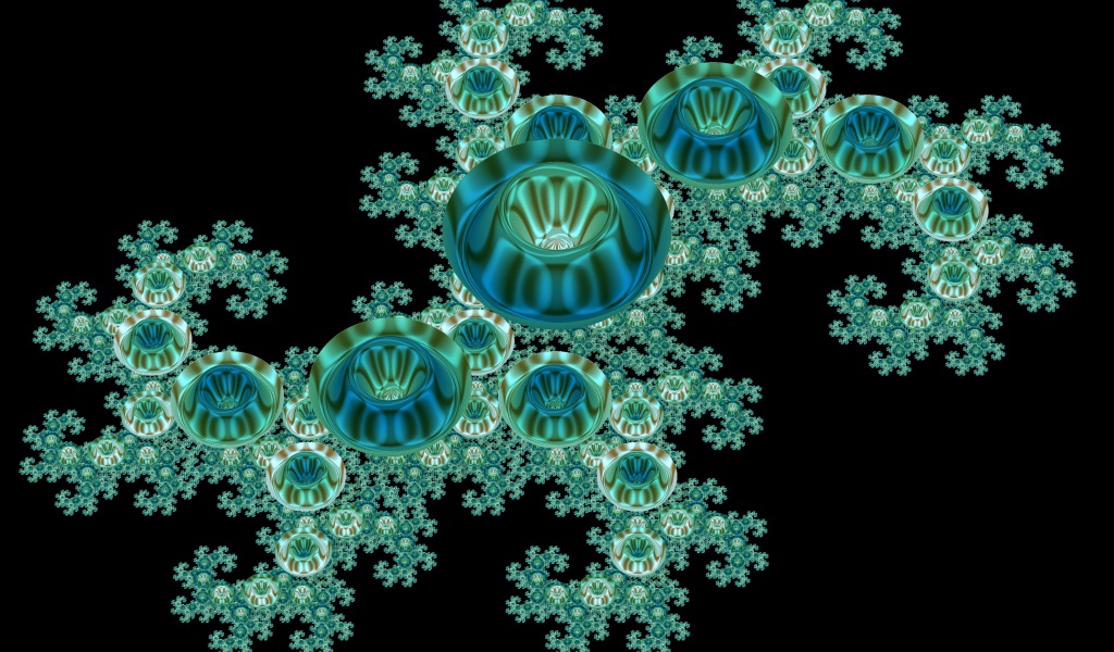 Голубой необычный фрактальный рисунок на черном фоне