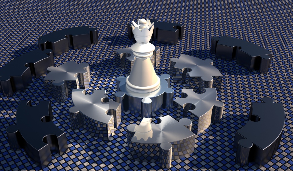 Шахматная фигура королева с пазлами 3д графика