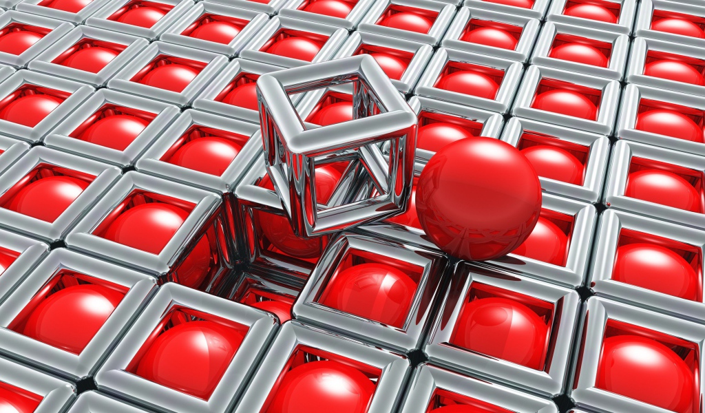 Хромированные кубы с красными шариками