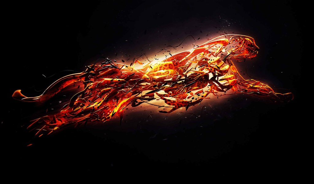 Огненный леопард на черном фоне 3д модель