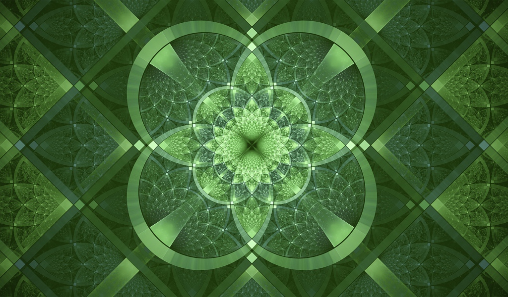 Фрактальный зеленый узор с фигурами