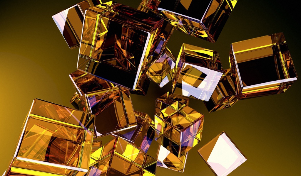 Золотые кубы в воздухе 3д графика