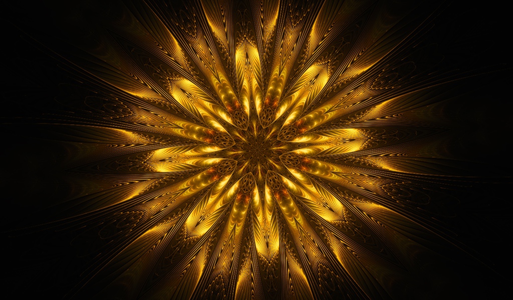 Золотой цветок мандала на черном фоне