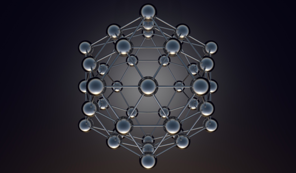 Икосаэдральная модель на сером фоне 3д графика