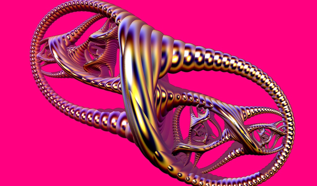 Металлический узел на розовом фоне 3д