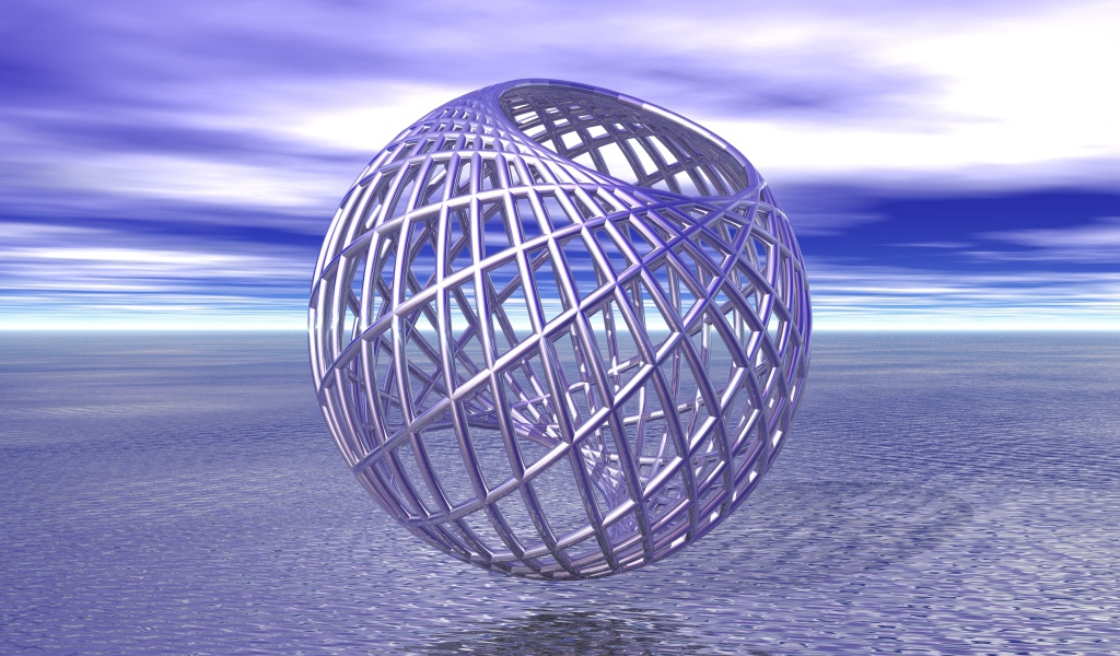 Металлическая круглая клетка над водой 3д графика