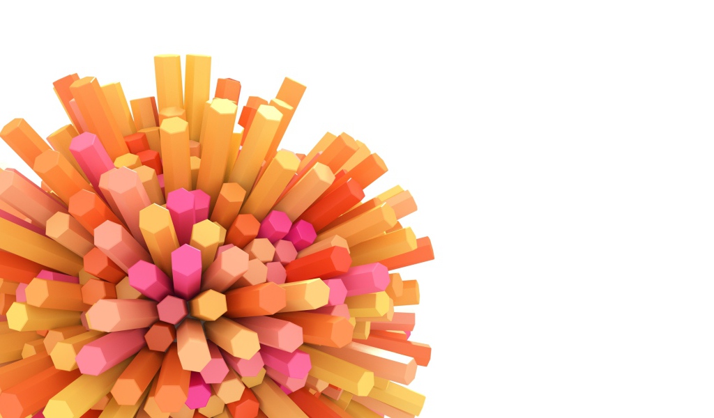 Оранжевые и розовые шестиугольные палочки на белом фоне