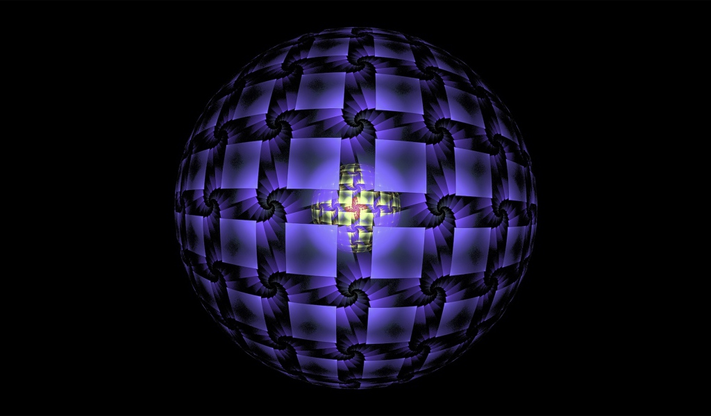 Фиолетовая сфера на черном фоне фрактал